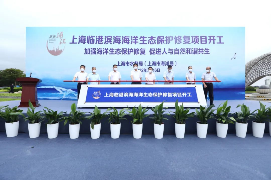 20220721 上海临港滨海海洋生态保护修复项目顺利开工-1